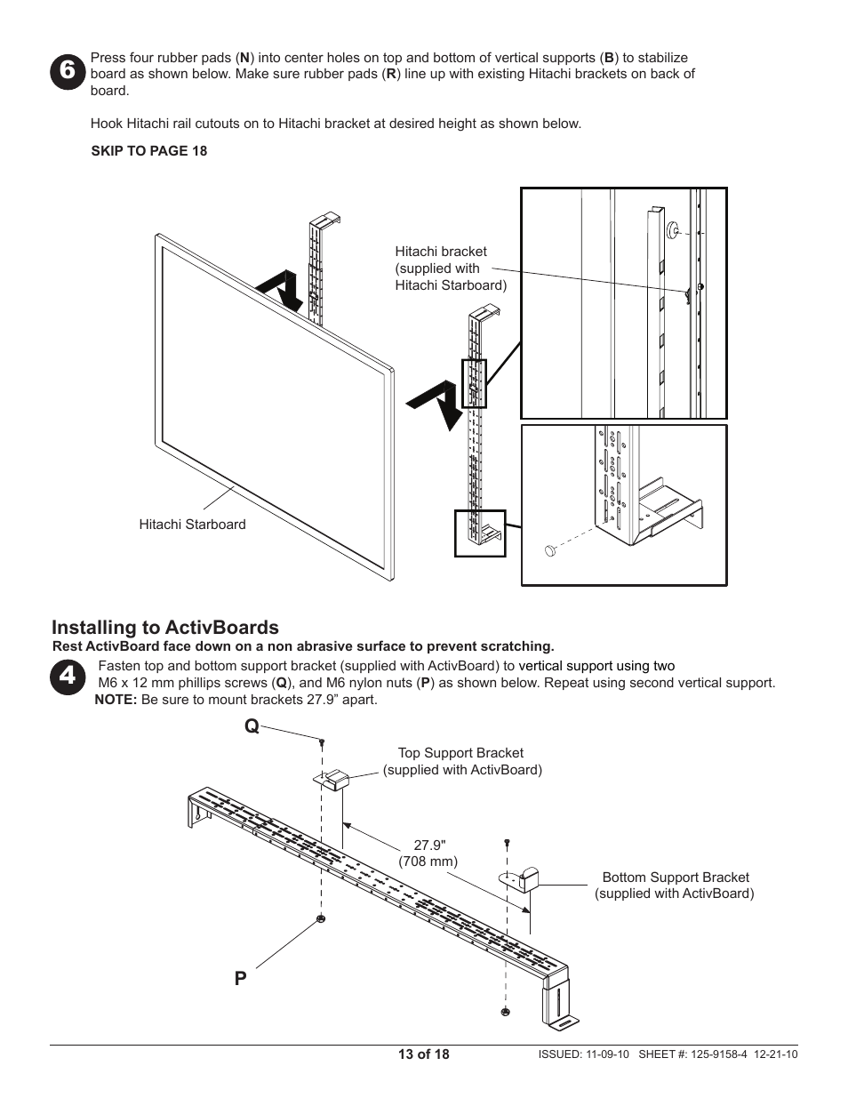 Installing to activboards, Installing to hitachi starboards | Peerless-AV IWB600-UNIV - Installation User Manual | Page 13 / 18