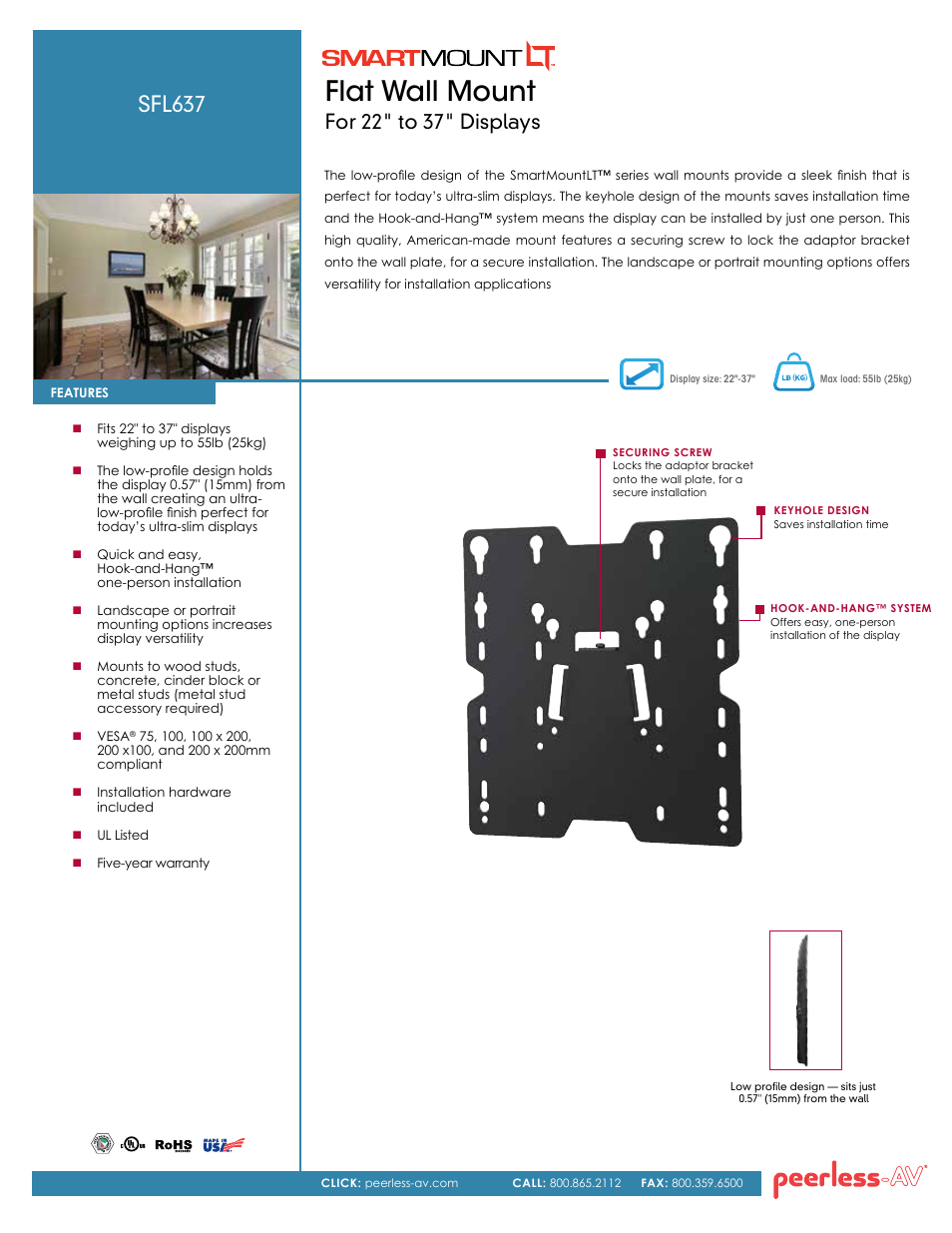 Peerless-AV SFL637  - Sell Sheet User Manual | 2 pages