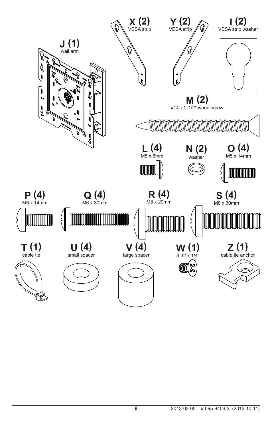 J (1), M (2) n (2), L (4) | Z (1), T (1), W (1), R (4), O (4), P (4), Q (4) | Peerless-AV IM746P - Installation User Manual | Page 6 / 24