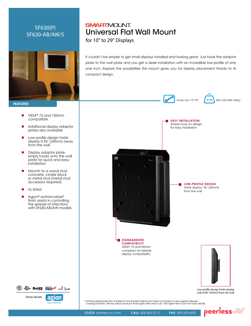 Peerless-AV SF630-AW  - Sell Sheet User Manual | 2 pages