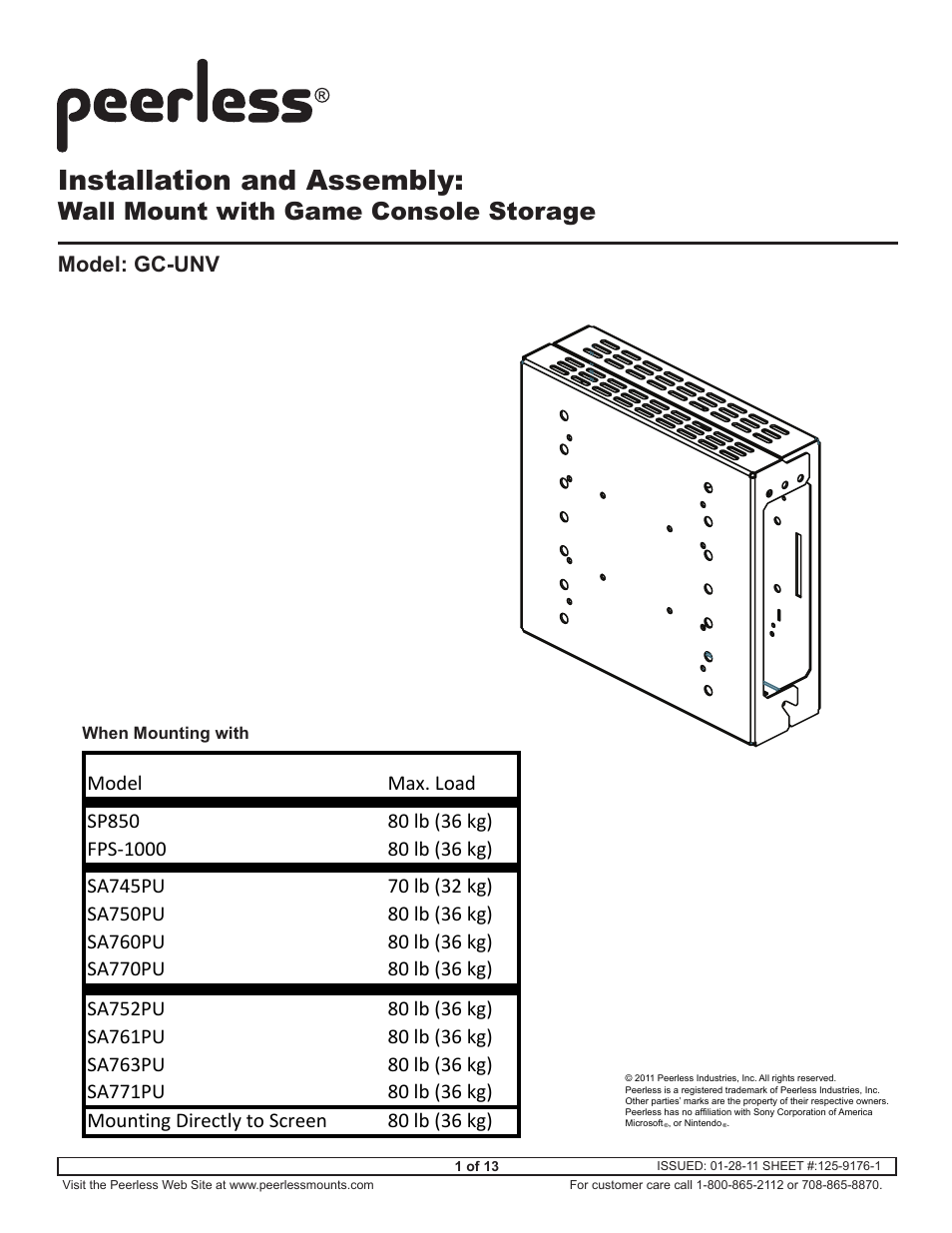 Peerless-AV GC-UNV - Installation User Manual | 13 pages