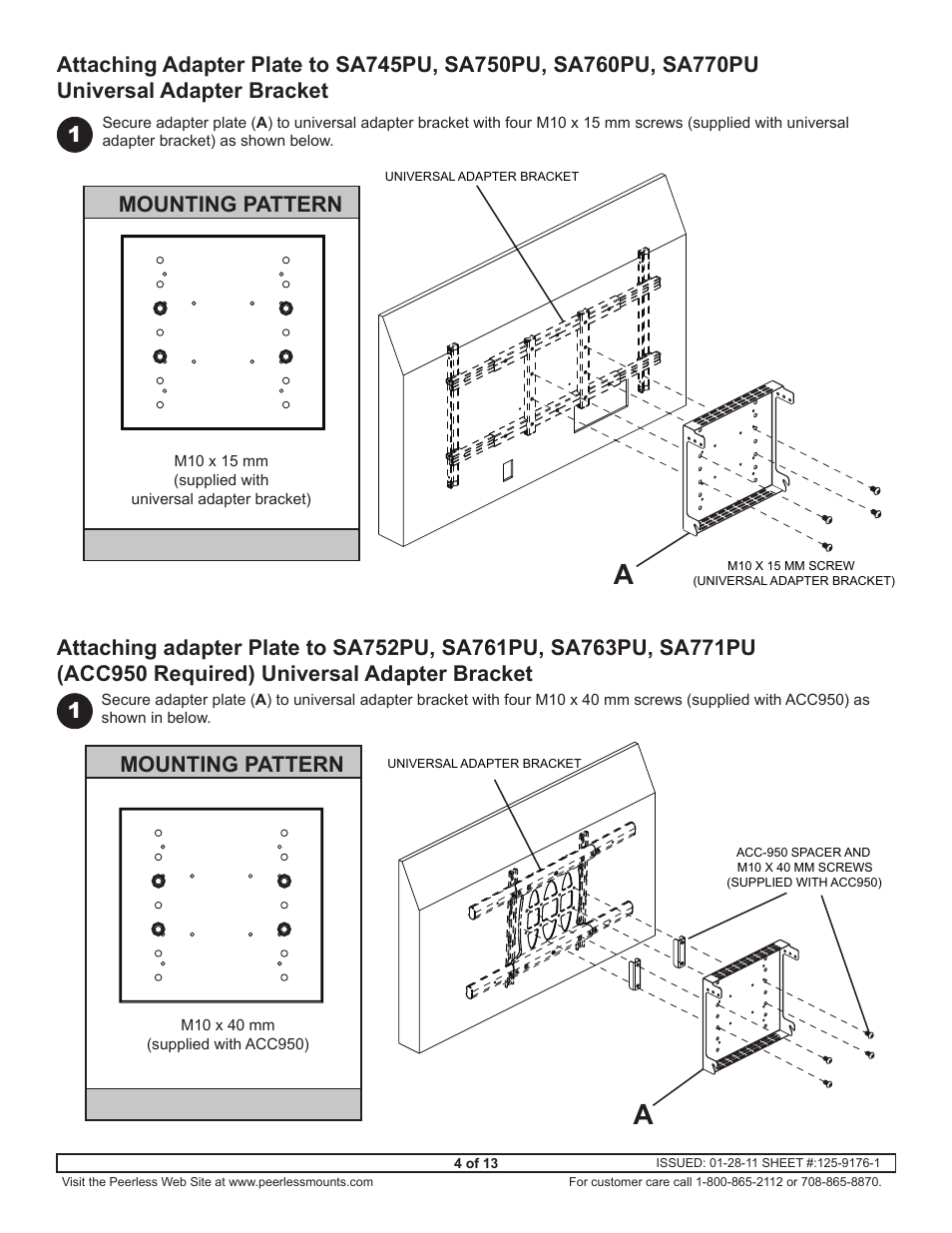 1mounting pattern | Peerless-AV GC-UNV - Installation User Manual | Page 4 / 13