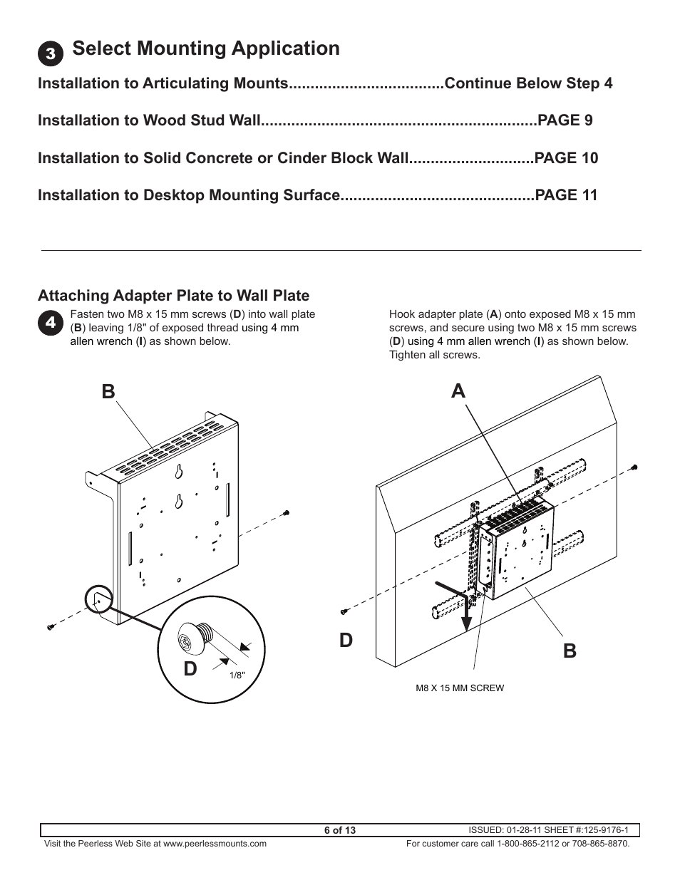 Select mounting application, Ab d | Peerless-AV GC-UNV - Installation User Manual | Page 6 / 13