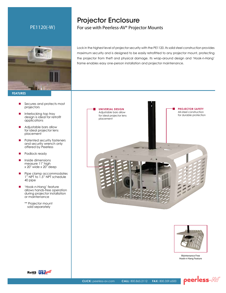 Peerless-AV PE1120-W  - Sell Sheet User Manual | 2 pages