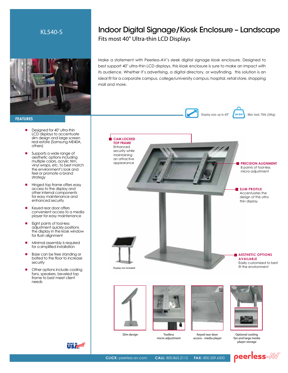 Peerless-AV KL540-S  - Sell Sheet User Manual | 2 pages