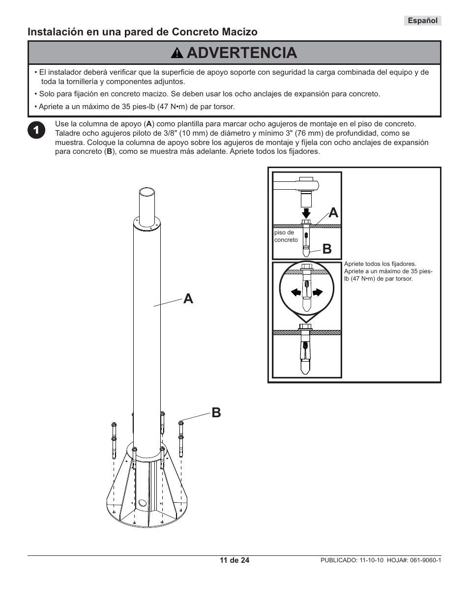 Advertencia | Peerless-AV FPEPM-08 - Installation User Manual | Page 11 / 24