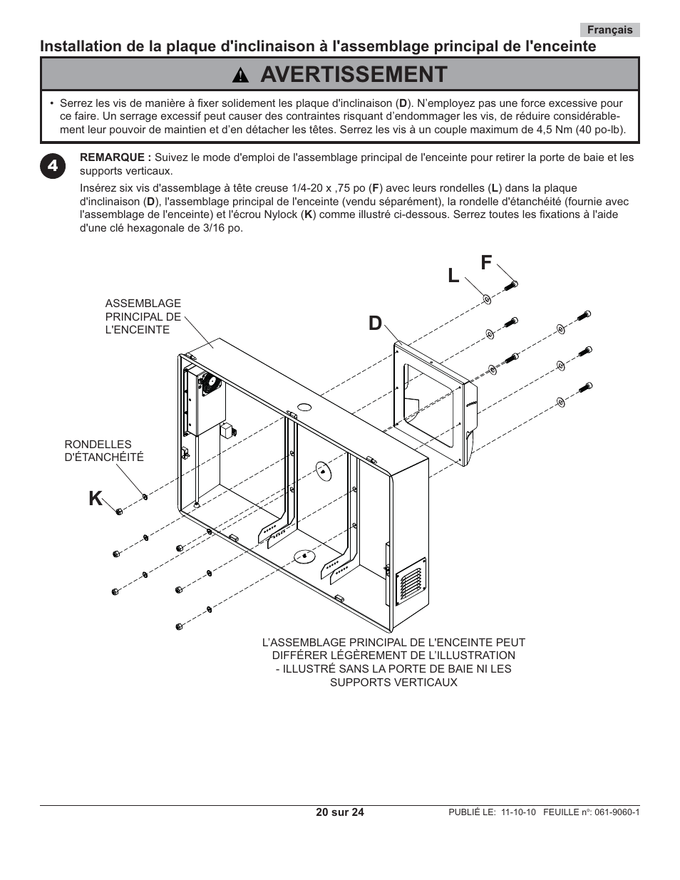 Avertissement, Kd f l | Peerless-AV FPEPM-08 - Installation User Manual | Page 20 / 24