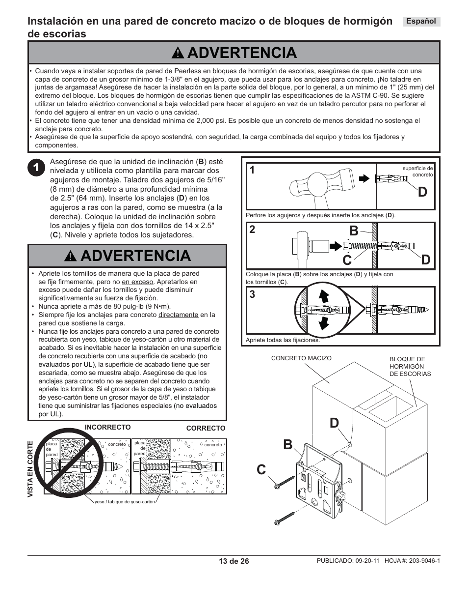 Advertencia, Db c | Peerless-AV ST630-AW - Installation User Manual | Page 13 / 26
