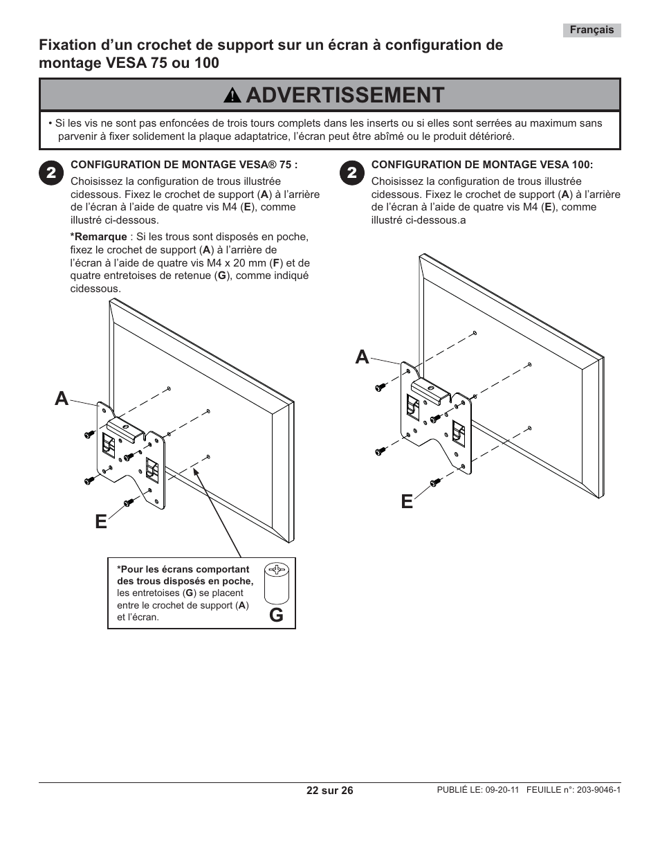 Advertissement, Ea a g | Peerless-AV ST630-AW - Installation User Manual | Page 22 / 26