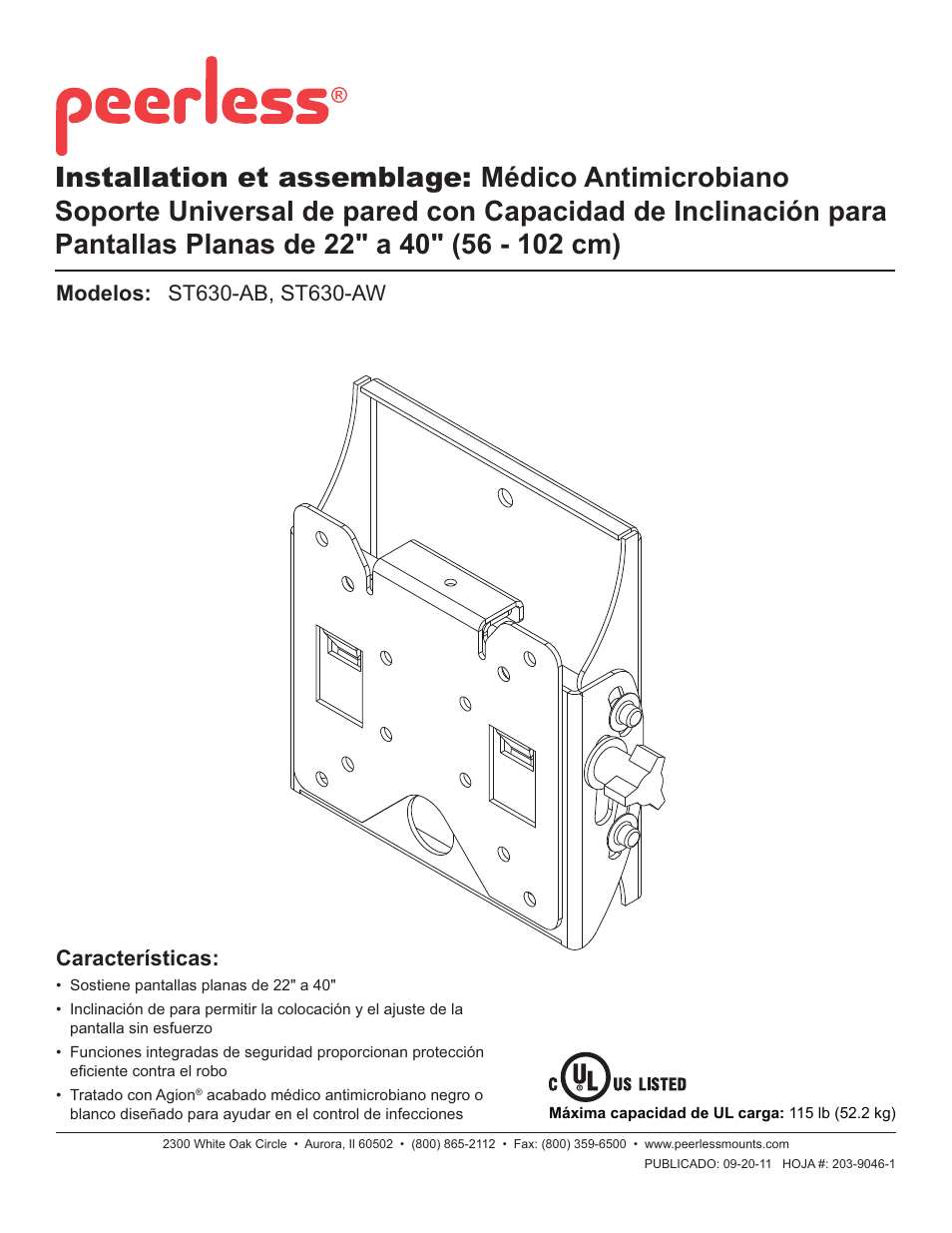 Características | Peerless-AV ST630-AW - Installation User Manual | Page 9 / 26