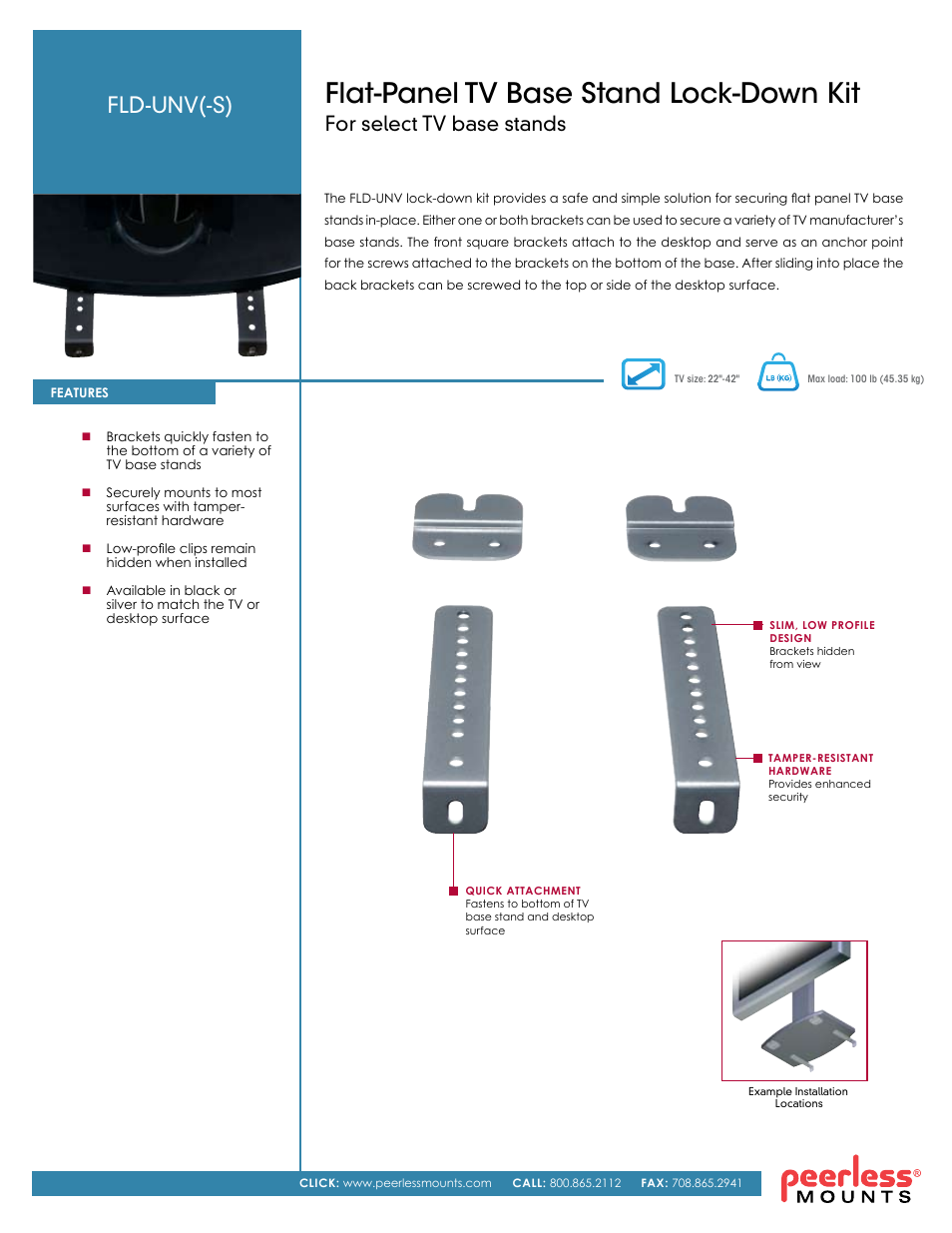 Peerless-AV FLD-UNV-S  - Sell Sheet User Manual | 2 pages