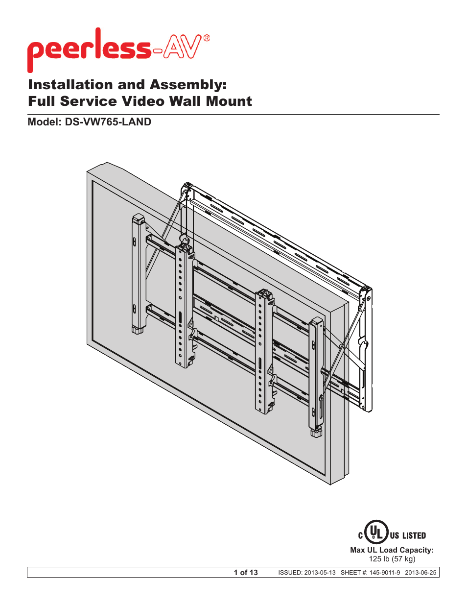 Peerless-AV DS-VW765-LAND - Installation User Manual | 13 pages