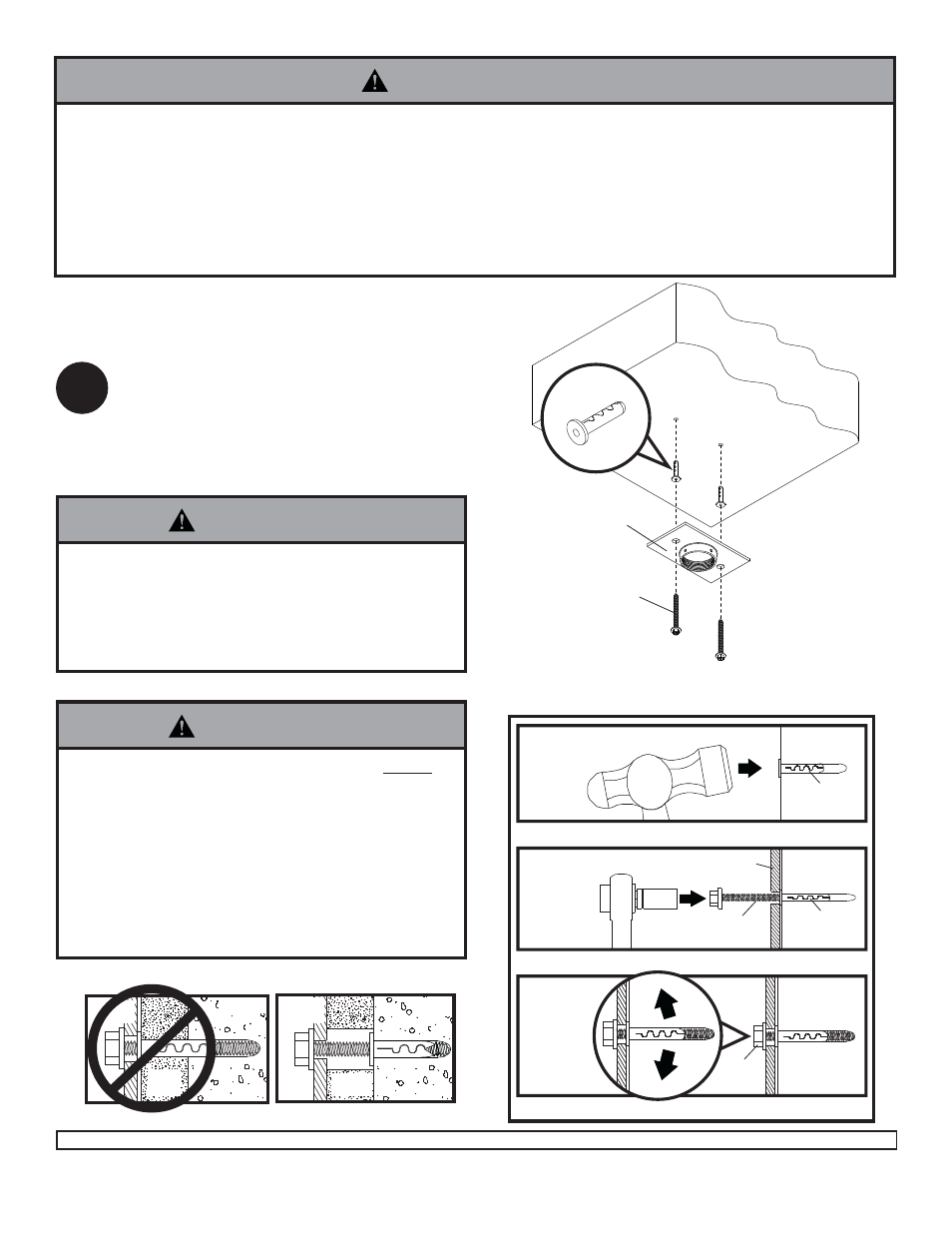 Warning, Installation to concrete ceilings, Yv u | Peerless-AV PSM-UNV-W - Installation User Manual | Page 5 / 9