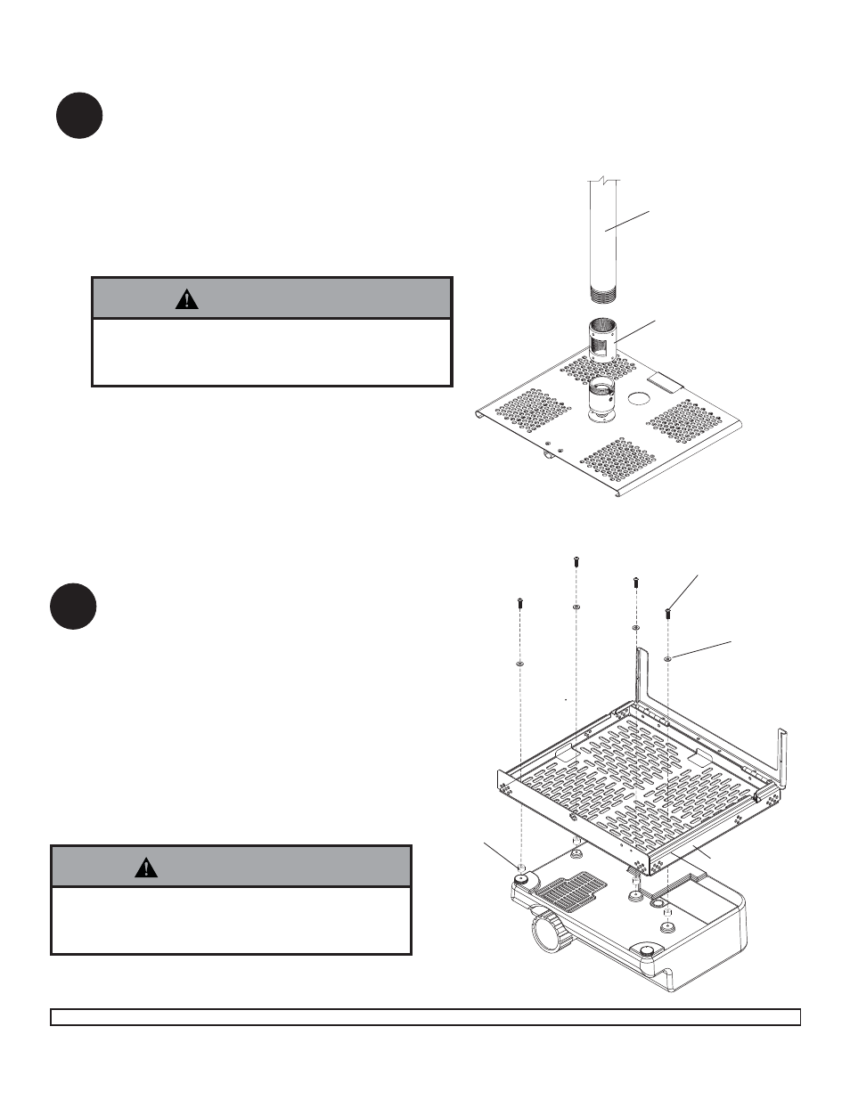 Warning, Installation of projector, Extension column installation (sold separately) | Peerless-AV PSM-UNV-W - Installation User Manual | Page 7 / 9