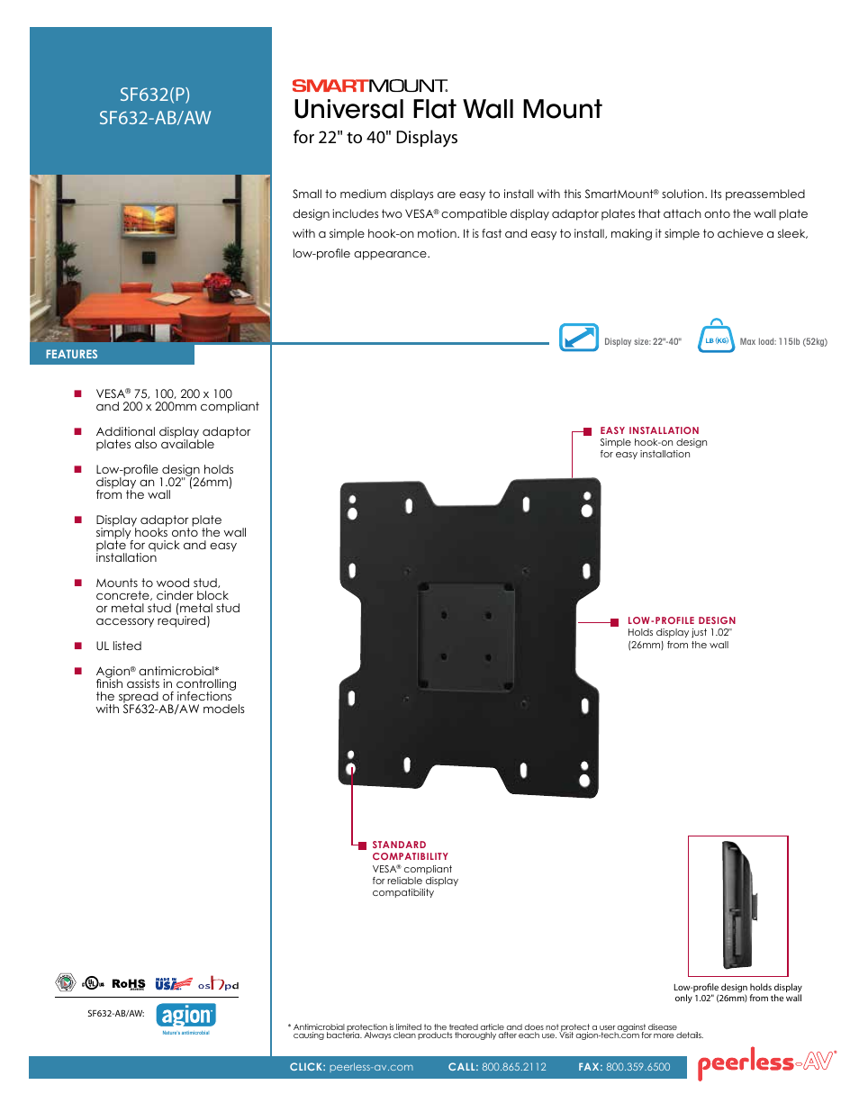 Peerless-AV SF632-AW  - Sell Sheet User Manual | 2 pages