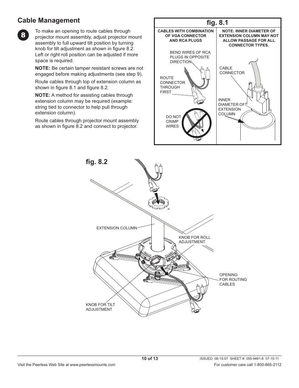 Cable management, Fi g. 8.1, Fi g. 8.2 | Peerless-AV PRG-JVC-DLA - Installation User Manual | Page 10 / 13