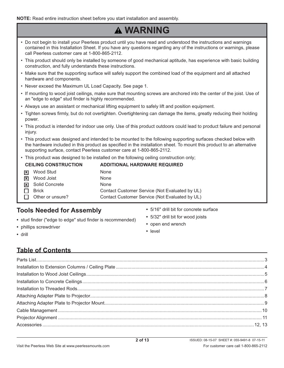 Peerless-AV PRG-JVC-DLA - Installation User Manual | Page 2 / 13