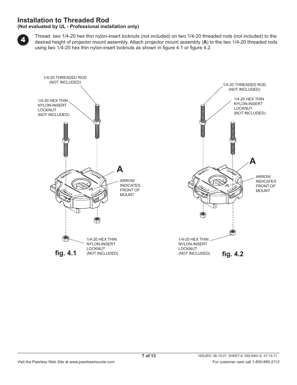 Installation to threaded rod, Fi g. 4.1 fi g. 4.2 | Peerless-AV PRG-JVC-DLA - Installation User Manual | Page 7 / 13