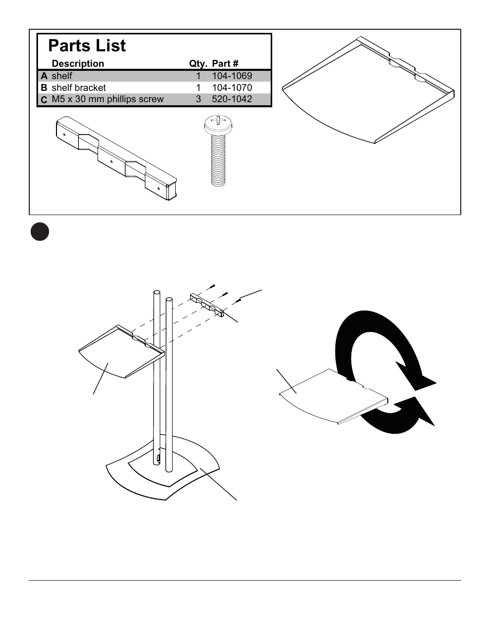 Parts list, Ba c | Peerless-AV ACC325 - Installation User Manual | Page 2 / 2