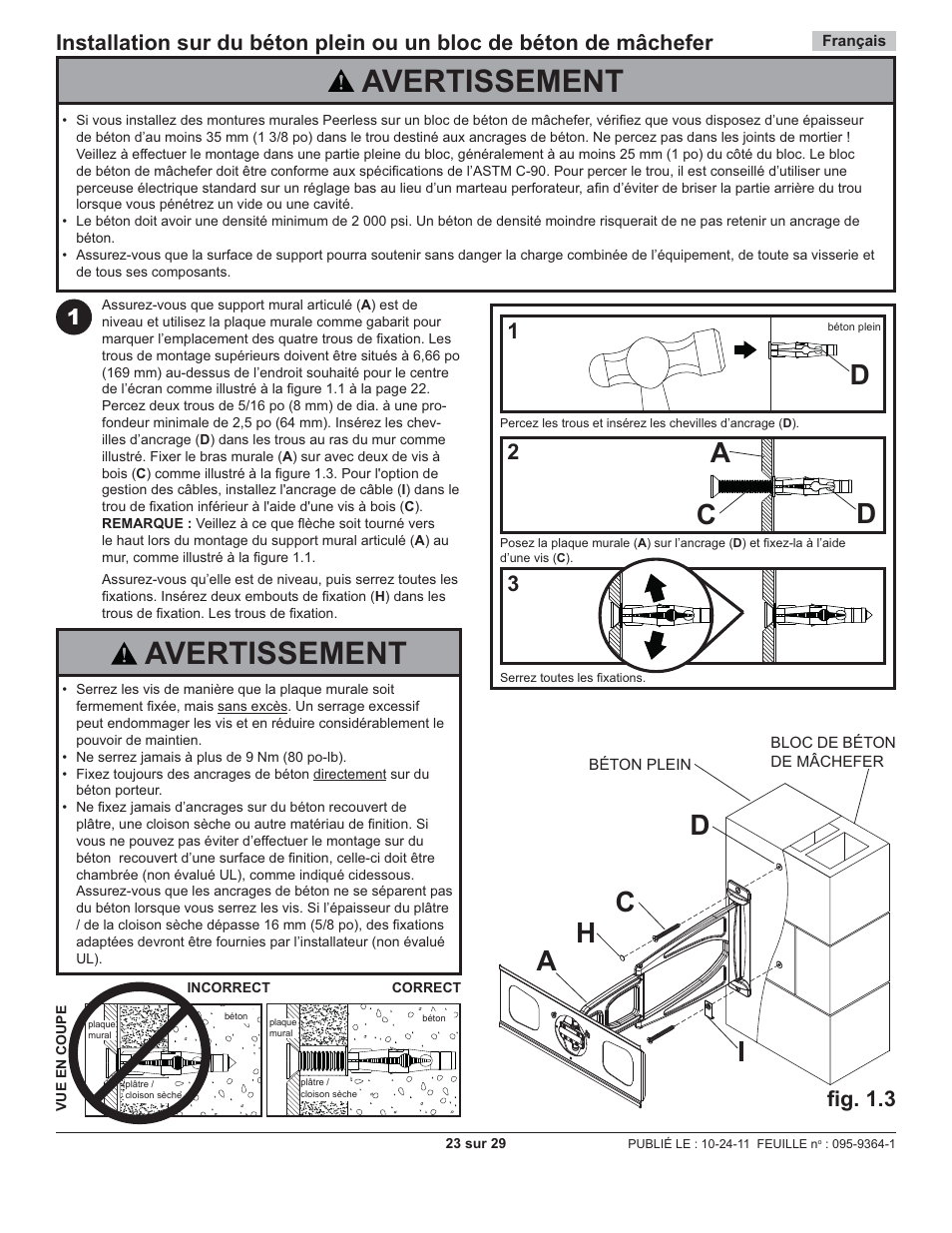 Avertissement, Dc h i, Da c | Fi g. 1.3 | Peerless-AV SUA746PU - Installation User Manual | Page 23 / 29