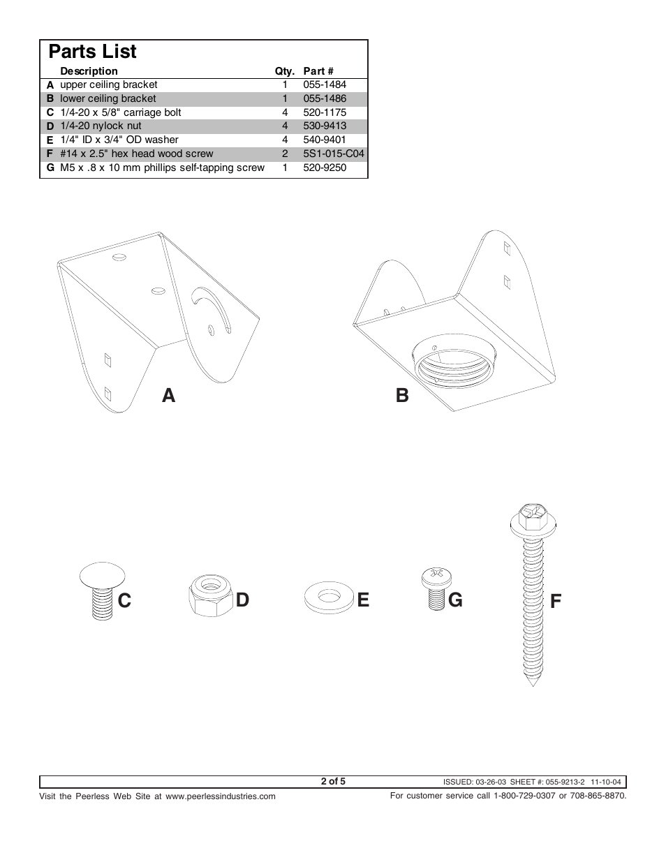 Parts list | Peerless-AV ACC912 - Installation User Manual | Page 2 / 5