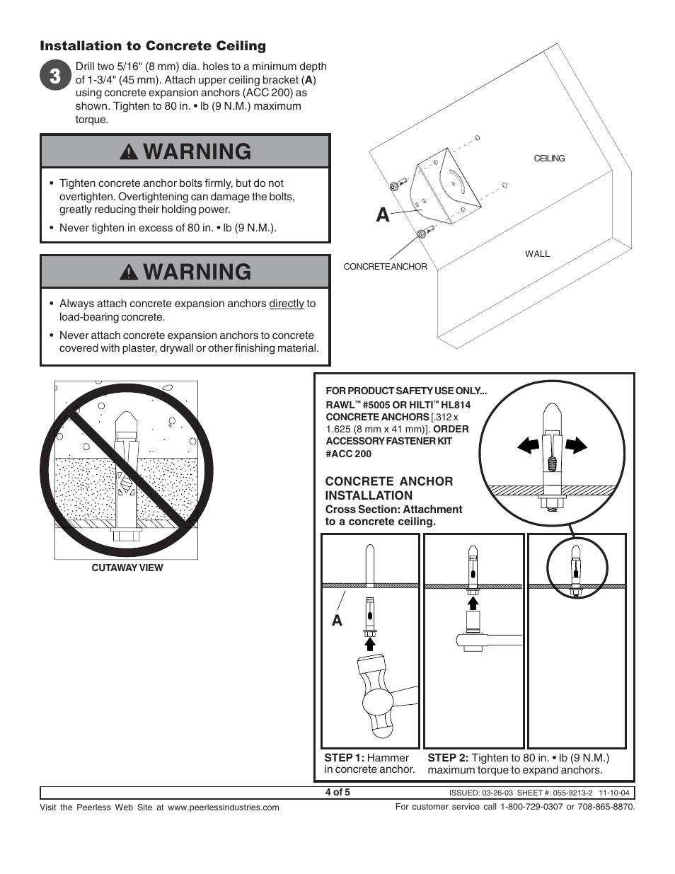 Warning | Peerless-AV ACC912 - Installation User Manual | Page 4 / 5