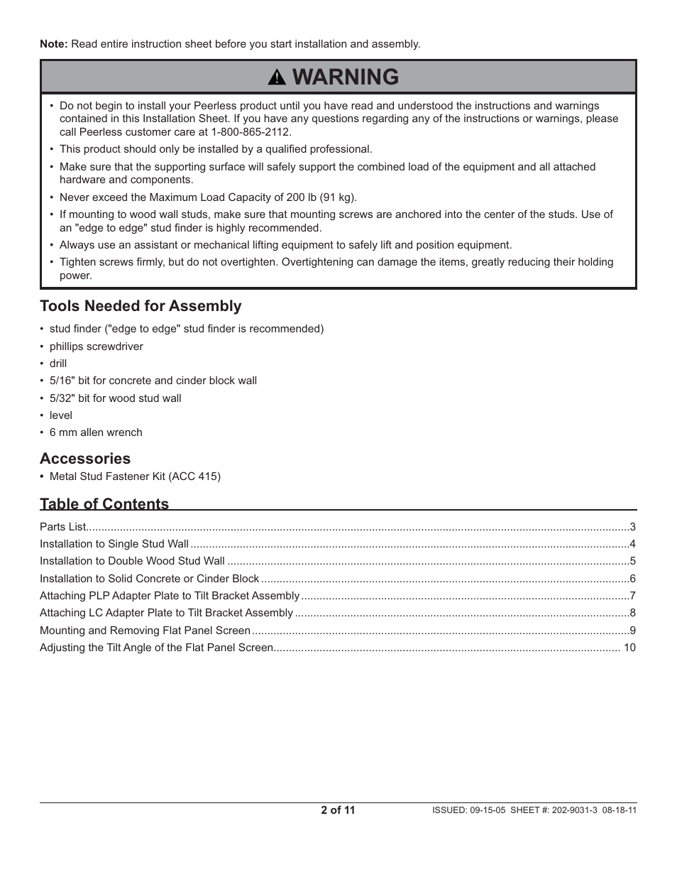 Peerless-AV ST16D - Installation User Manual | Page 2 / 11
