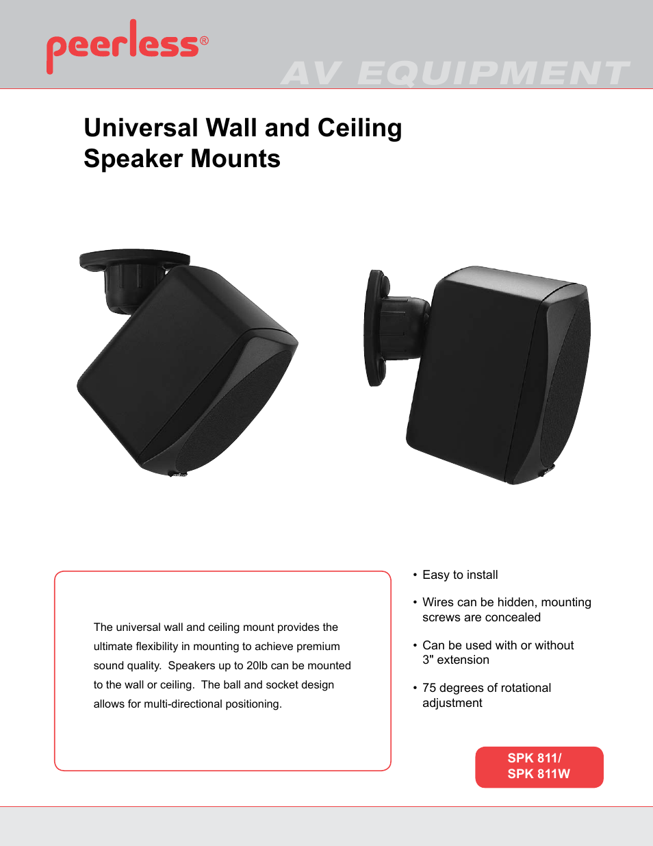 Peerless-AV SPK811W  - Sell Sheet User Manual | 2 pages