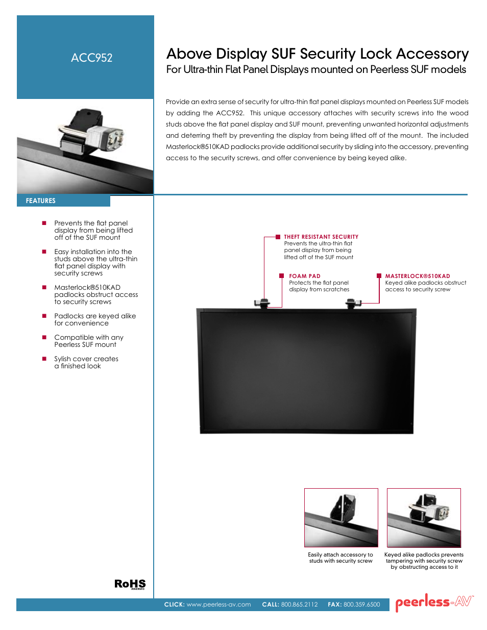 Peerless-AV ACC952  - Sell Sheet User Manual | 2 pages