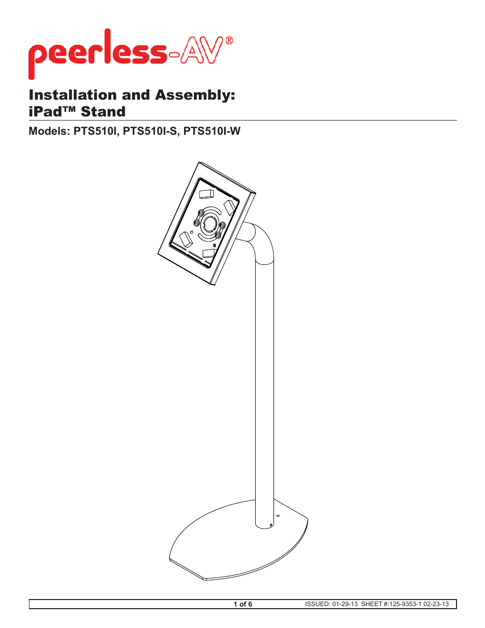 Peerless-AV PTS510I-W - Installation User Manual | 6 pages