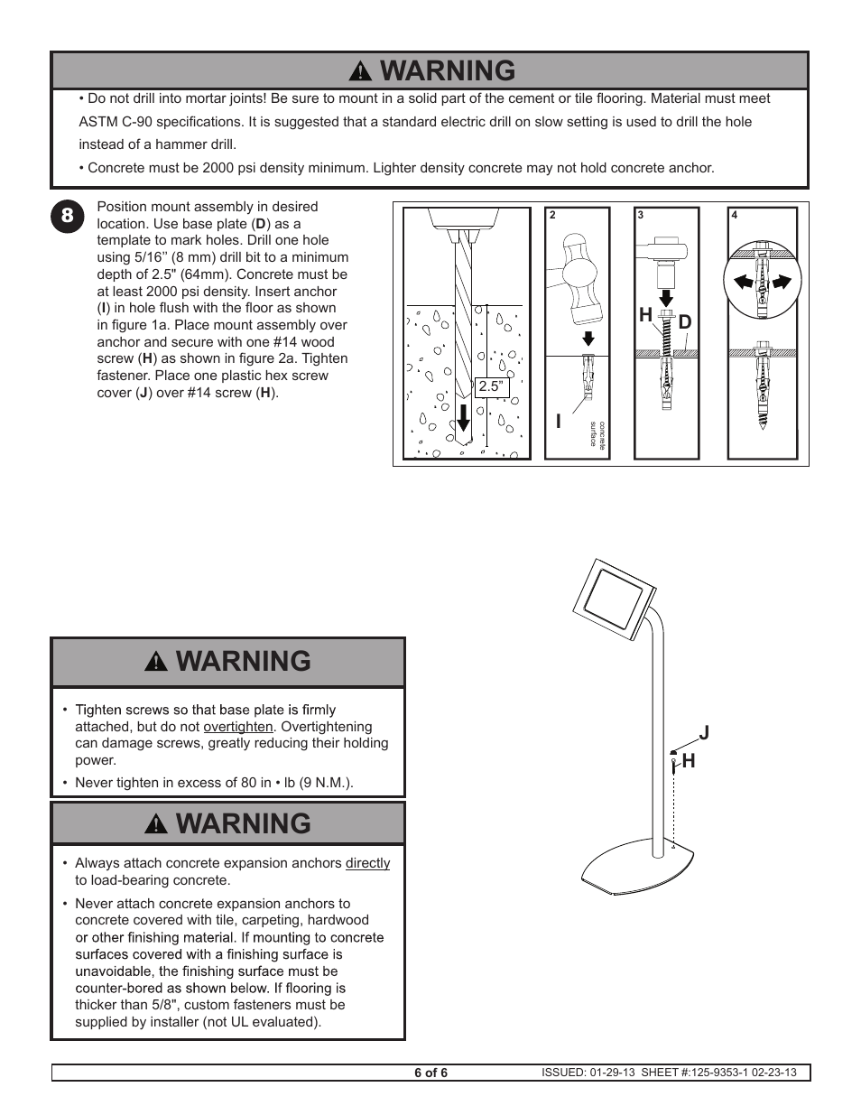 Warning, Ih d | Peerless-AV PTS510I-W - Installation User Manual | Page 6 / 6