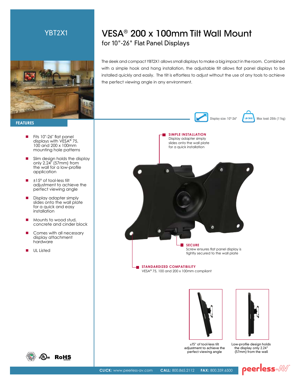 Peerless-AV YBT2X1  - Sell Sheet User Manual | 2 pages