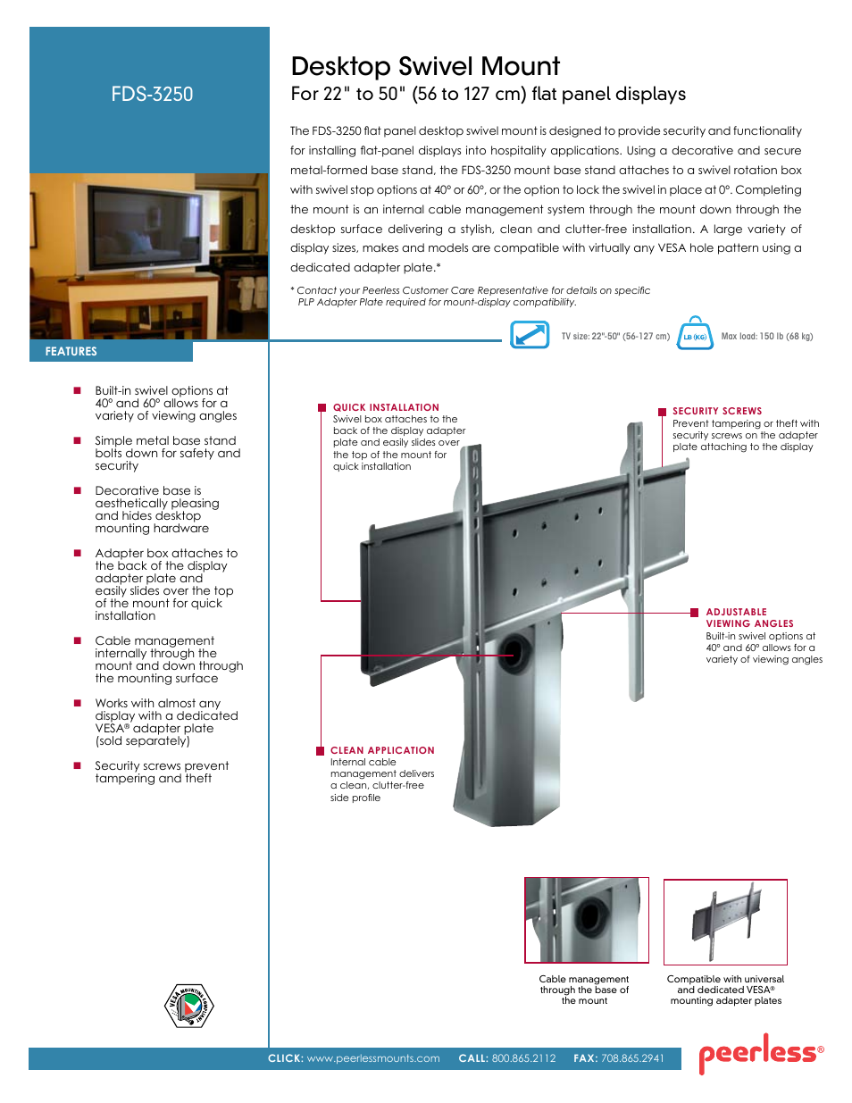 Peerless-AV FDS-3250  - Sell Sheet User Manual | 2 pages