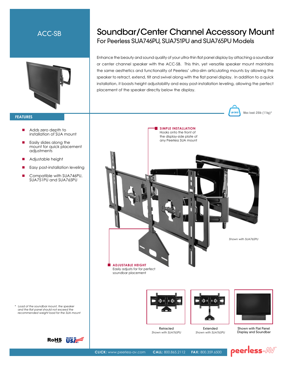 Peerless-AV ACC-SB  - Sell Sheet User Manual | 2 pages