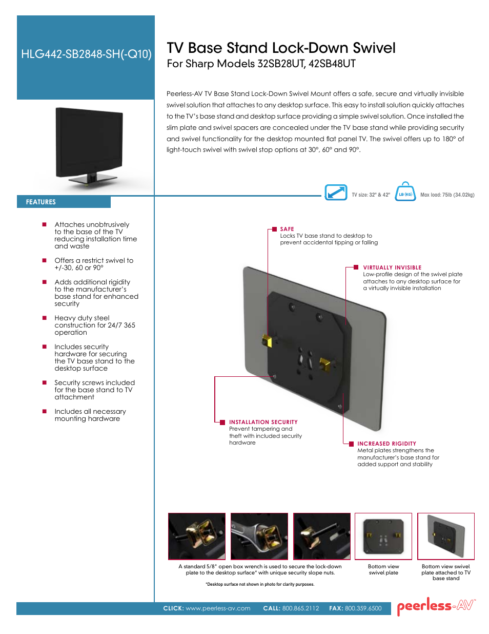 Peerless-AV HLG442-SB2848-SH-Q10  - Sell Sheet User Manual | 2 pages