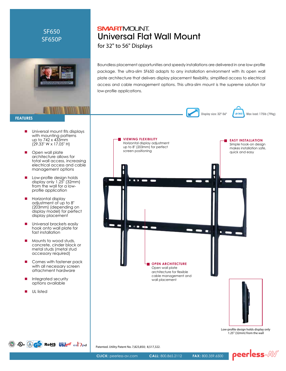 Peerless-AV SF650P  - Sell Sheet User Manual | 2 pages