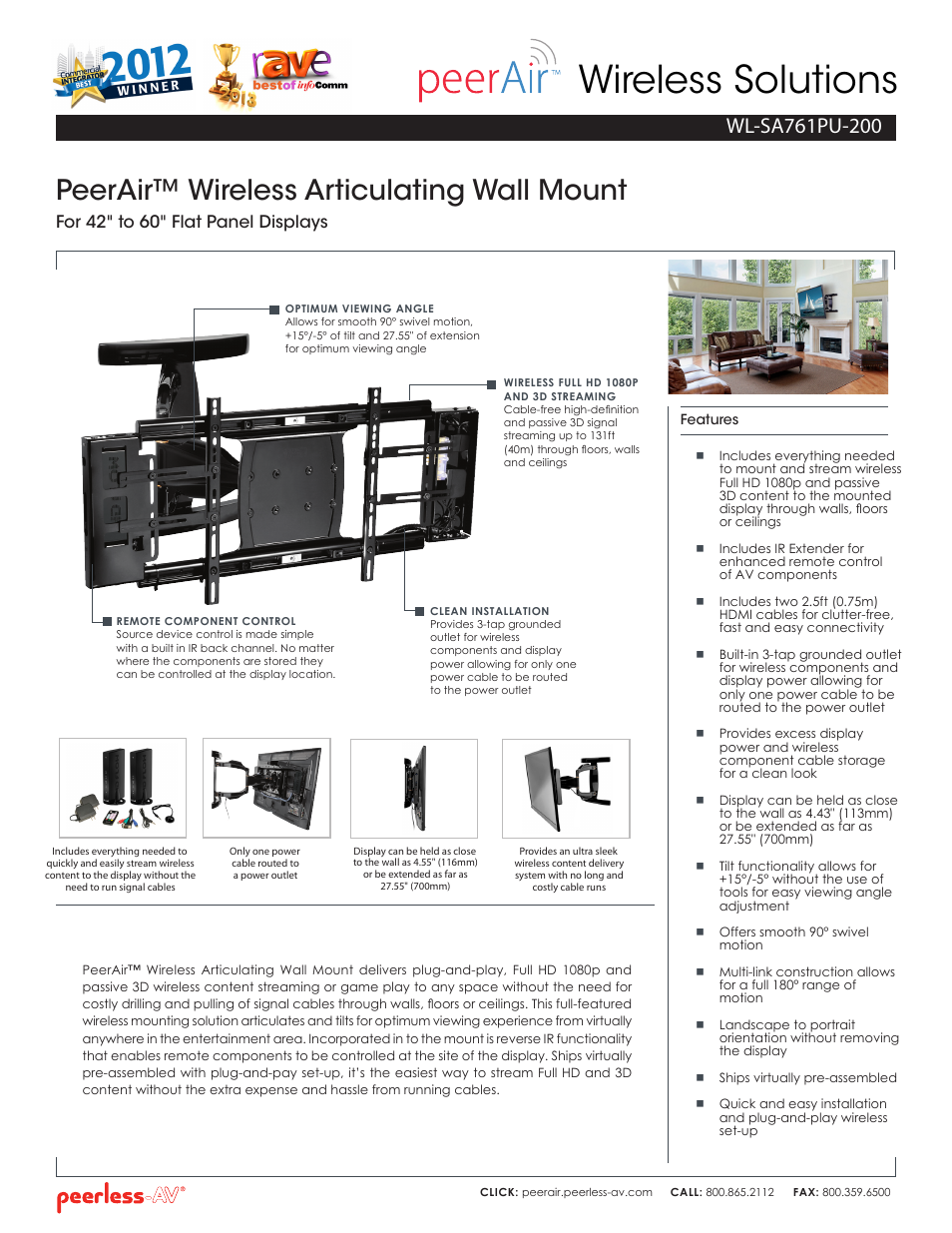 Peerless-AV WL-SA761PU-200  - Sell Sheet User Manual | 2 pages