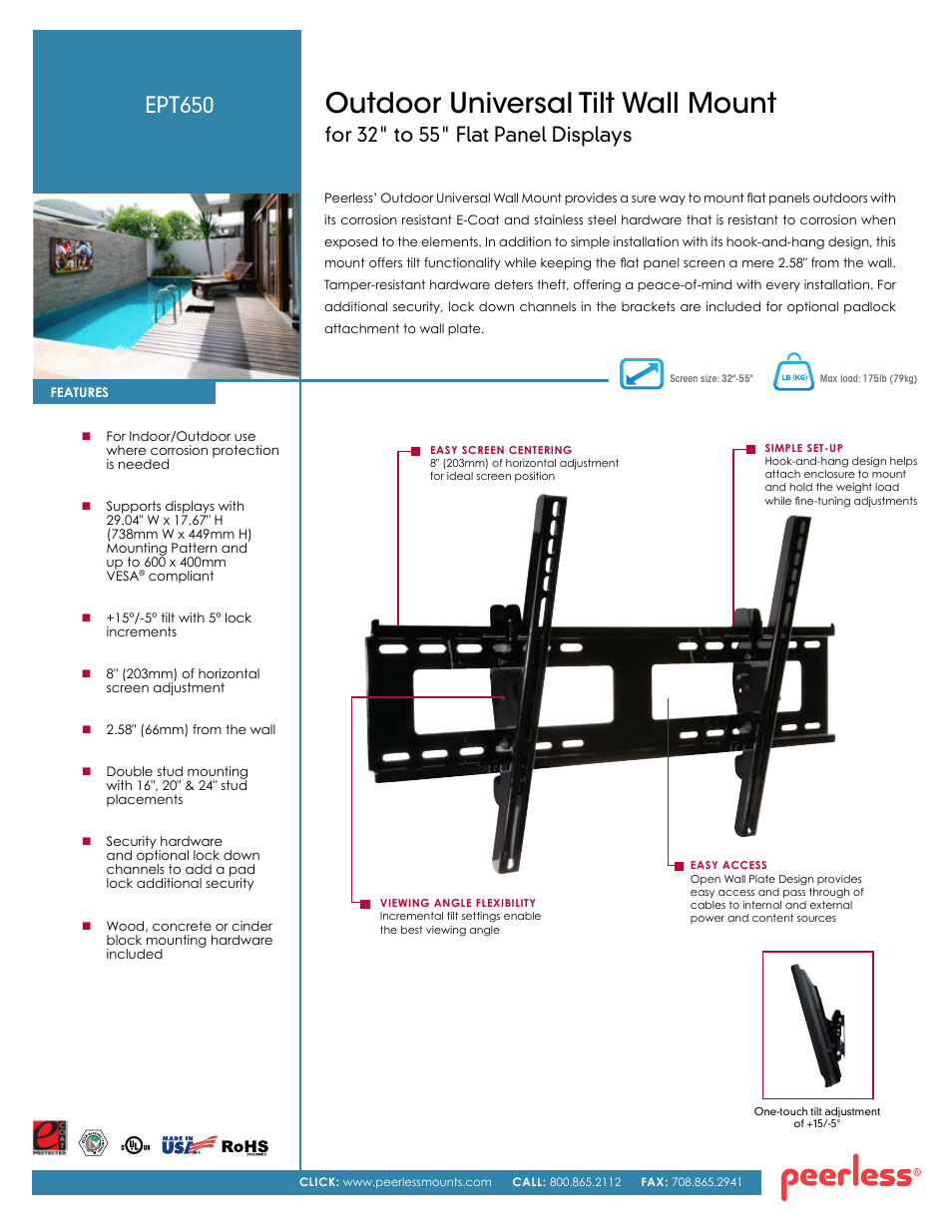 Peerless-AV EPT650-S  - Sell Sheet User Manual | 2 pages