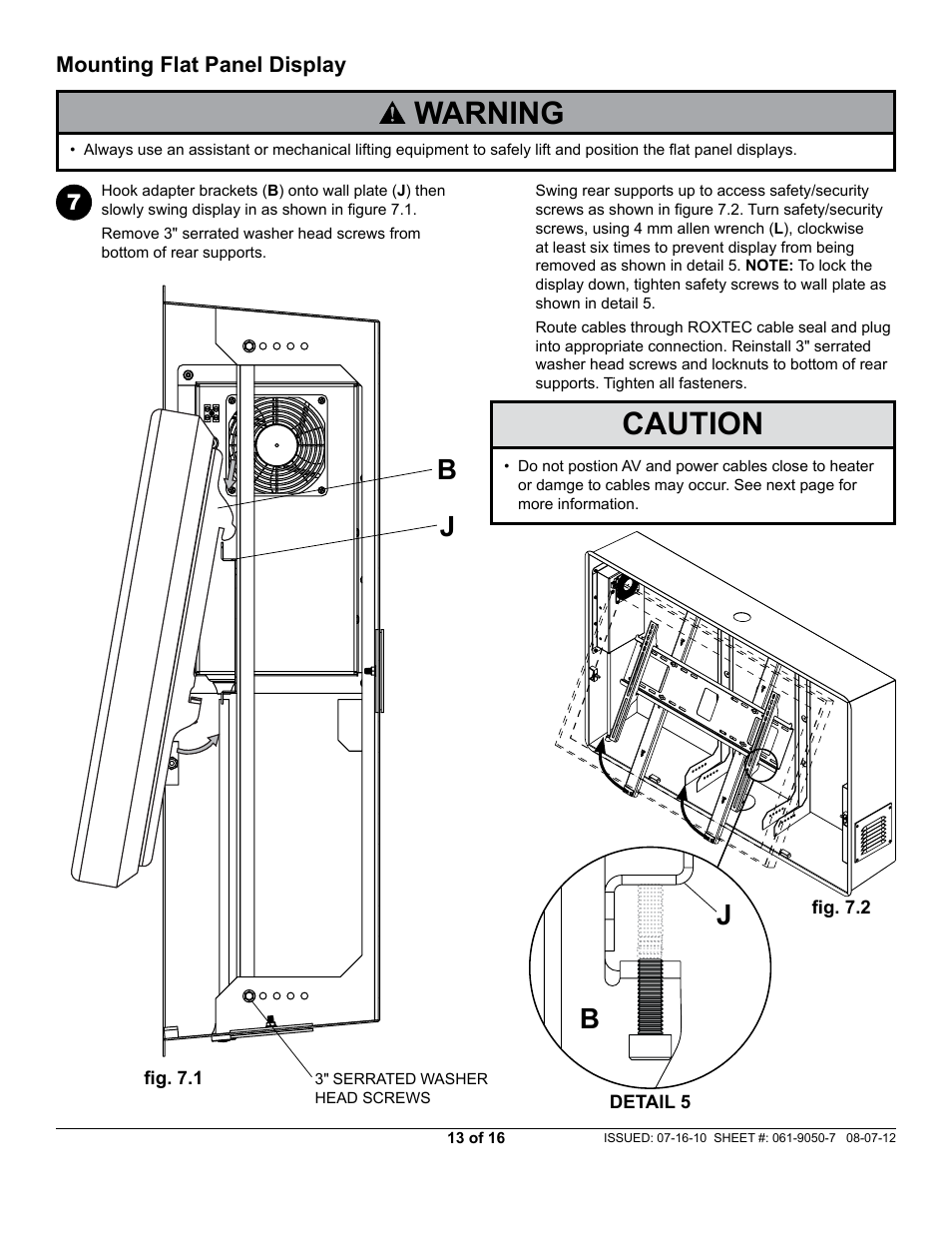 Warning, Caution, Bj j b | Peerless-AV FPE42F-S - Installation User Manual | Page 13 / 16
