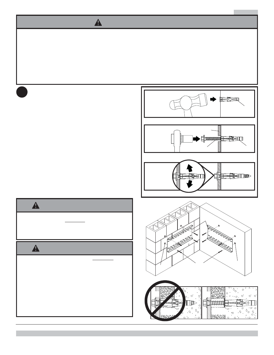 Avertissement, Qp p b, Pb q | Installation au coin intérieur de murs en béton | Peerless-AV CM850 - Installation User Manual | Page 39 / 48