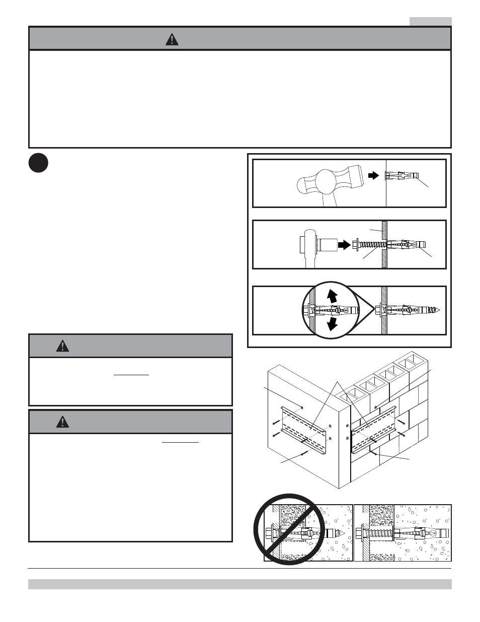 Avertissement, Qp p b q, Pb q | Installation au coin extérieur de murs en béton | Peerless-AV CM850 - Installation User Manual | Page 40 / 48