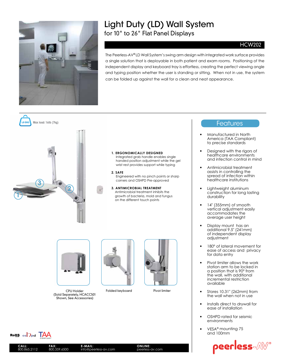 Peerless-AV HCW202  - Sell Sheet User Manual | 2 pages