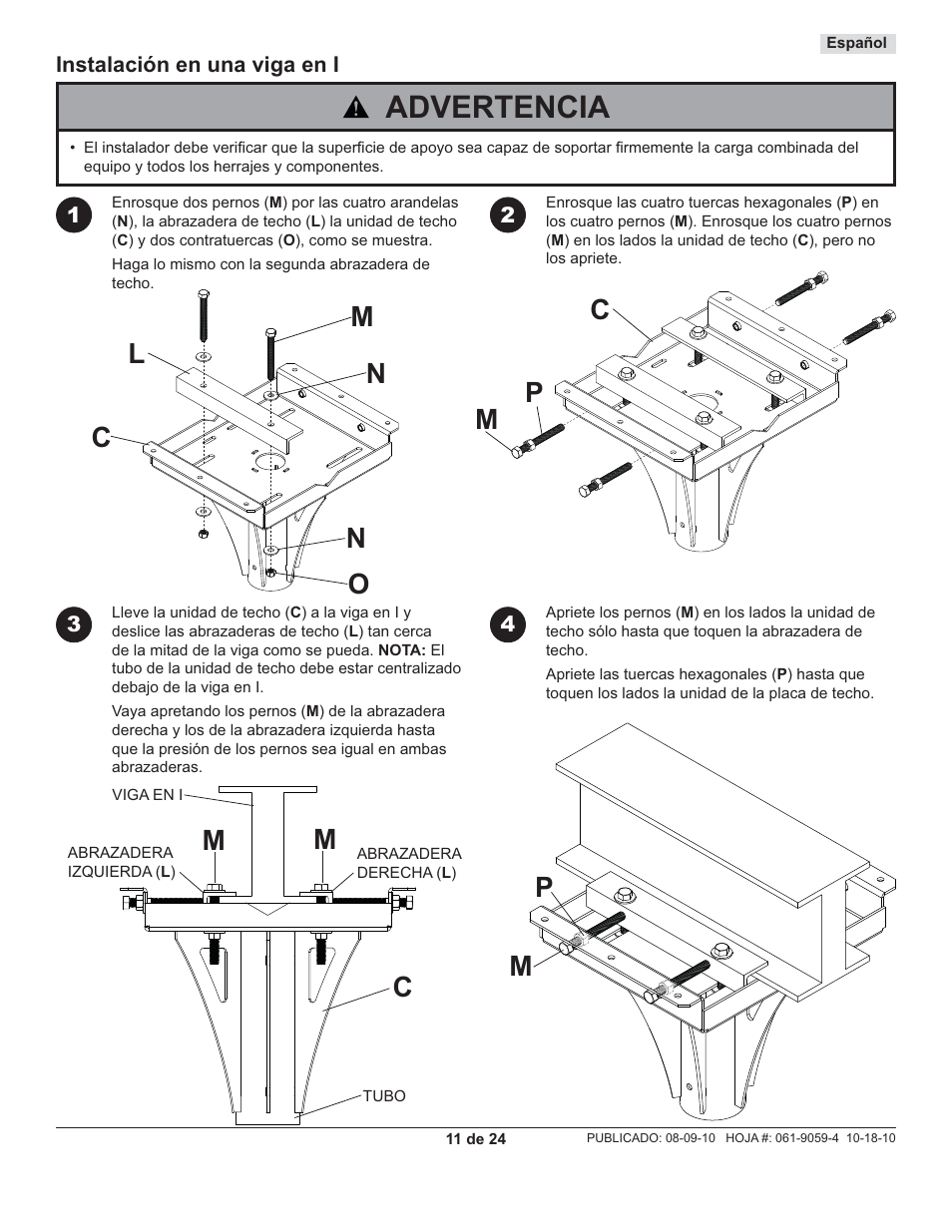 Advertencia | Peerless-AV FPECMI-04 - Installation User Manual | Page 11 / 24