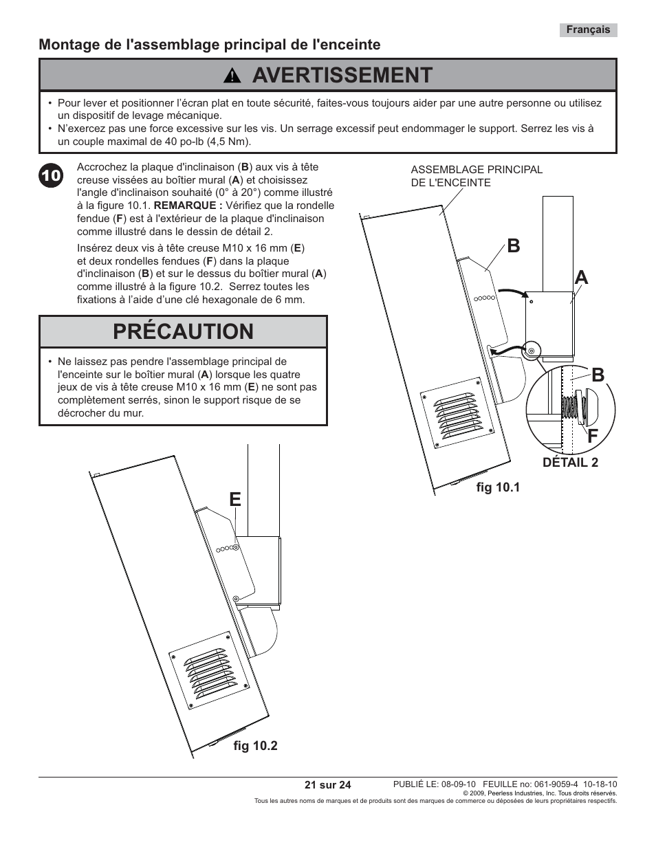 Avertissement, Précaution, Fa b | Peerless-AV FPECMI-04 - Installation User Manual | Page 21 / 24