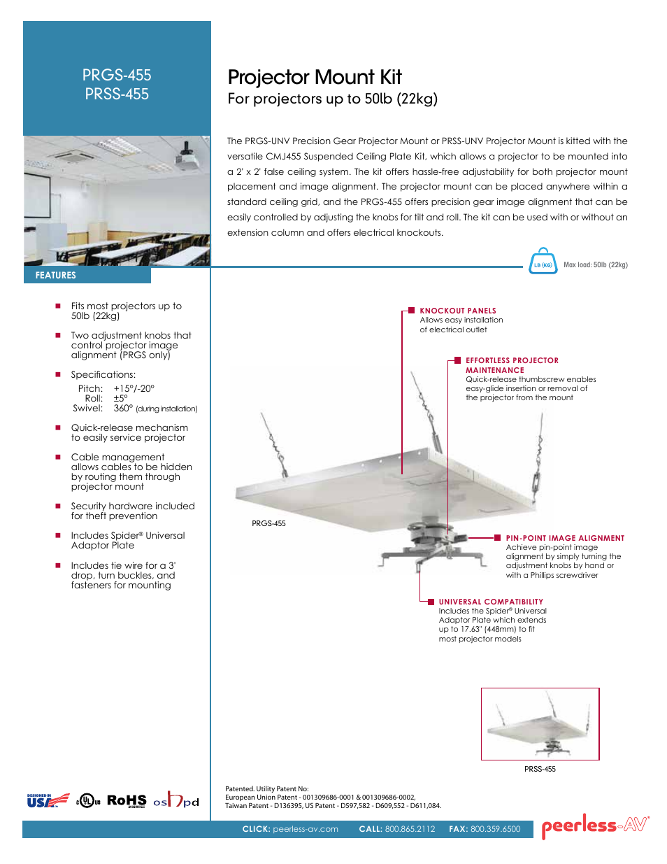 Peerless-AV PRSS-455  - Sell Sheet User Manual | 2 pages