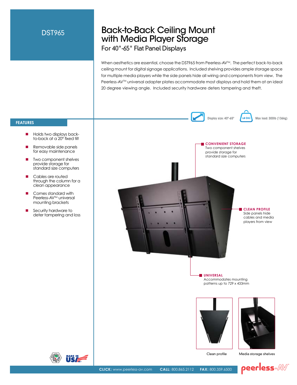 Peerless-AV DST965  - Sell Sheet User Manual | 2 pages