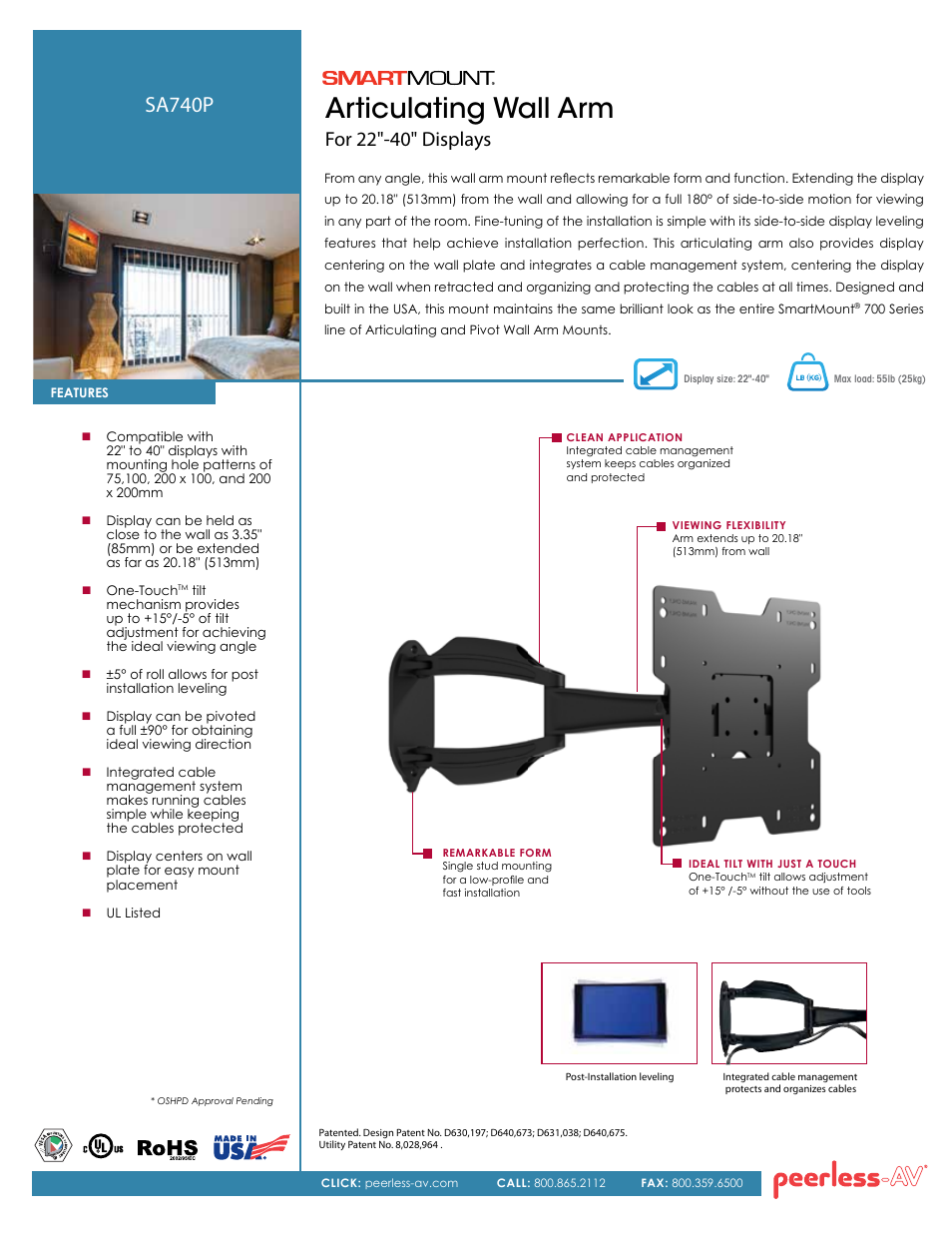 Peerless-AV SA740P  - Sell Sheet User Manual | 2 pages