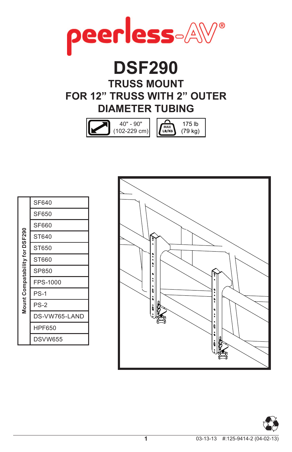 Peerless-AV DSF290 - Installation User Manual | 12 pages