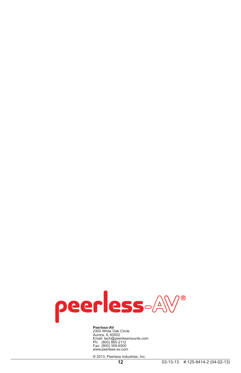 Peerless-AV DSF290 - Installation User Manual | Page 12 / 12