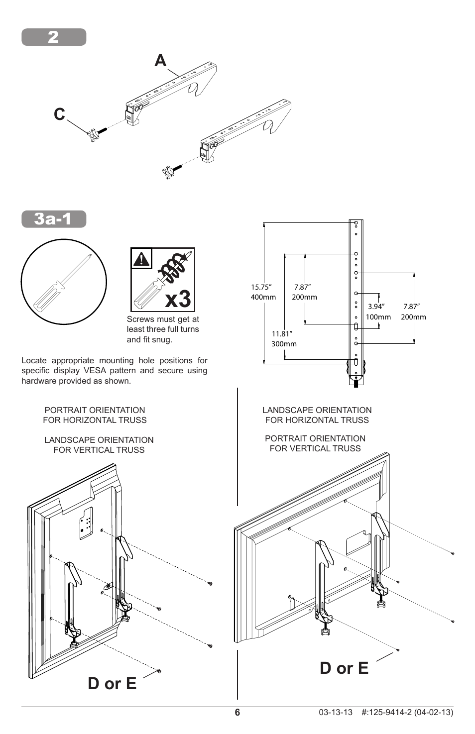 3a-1 2, D or e, D or e c a | Peerless-AV DSF290 - Installation User Manual | Page 6 / 12